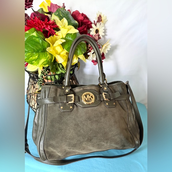 Michael Kors EUC Hudson suede & leather large satchel - Picture 1 of 8